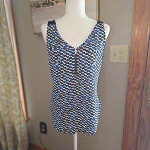 Express Blue, Black & White Sleeveless Zip-Front Tank